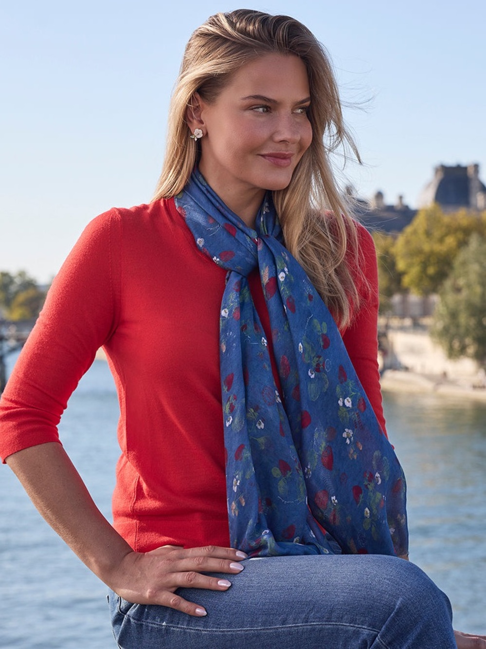 NWT Patricia Nash Parisian Denim Blue Strawberry Scarf | SOLD OUT Print